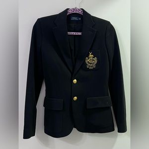 Ralph Lauren Crest Black Blazer RARE Jersey material Size 2